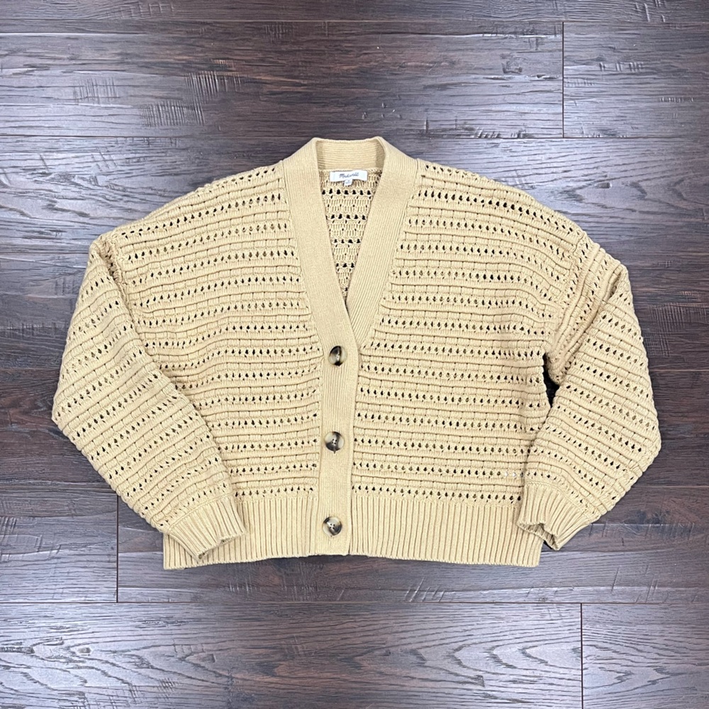 Madewell Tanfield Open-Stitch Cardigan Sweater in Desert Dune - Picture 2 of 4